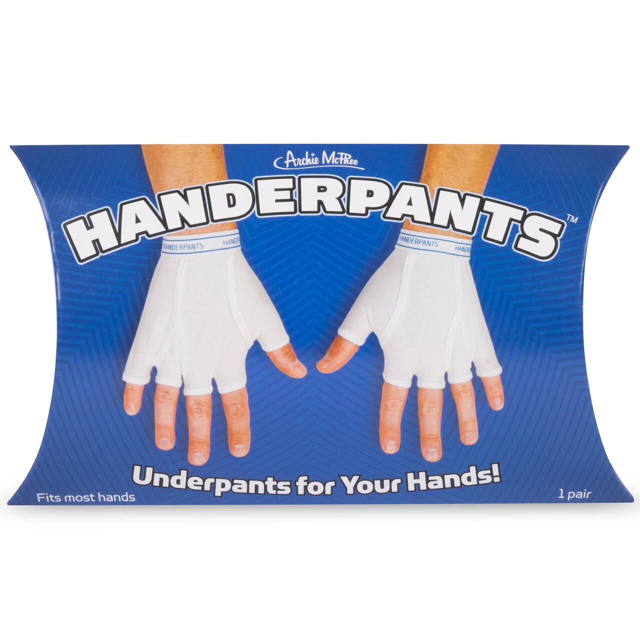Archie McPhee: Handerpants - 1 Pair, White Fingerless Cotton Gloves, Mens-Briefs Styled, Underpants For Your Hands, Stretchy, Gag Gift, Novelty Toy